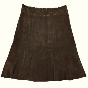 CAbi Dark Brown Suede Leather Skirt